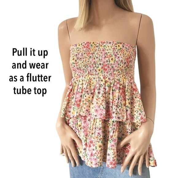 Vero Moda NWOT Layered Ruffled Floral Skirt Shirred Smocked Wide Waistband NWOT - Picture 4 of 10